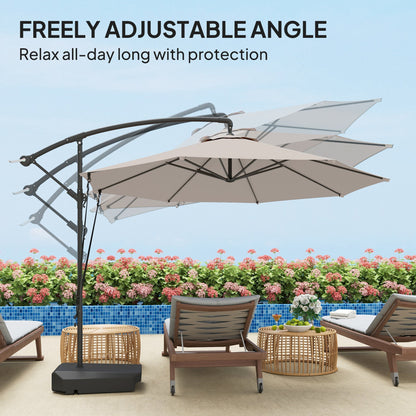 Outsunny 3(m) Garden Cantilever Parasol with Fillable Base, Wind Protection Strap, Cover, Round Banana Hanging Umbrella with Crank Handle and Tilt, Patio Umbrella for Outdoor Sun Shade, UPF50+, Cream
