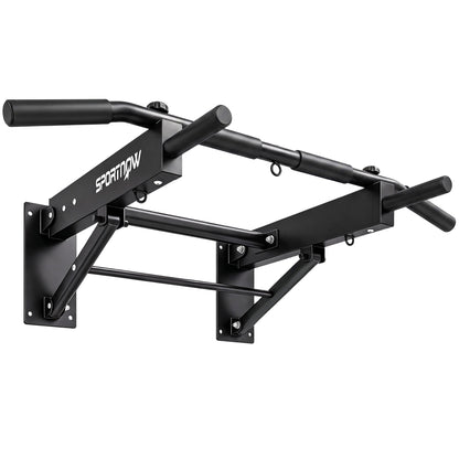 SPORTNOW Pull Up Bar Wall Mounted Chin Up Bar with Folding Design, 3 Hooks for Resistance Bands, Supports up to 120 kg, Black