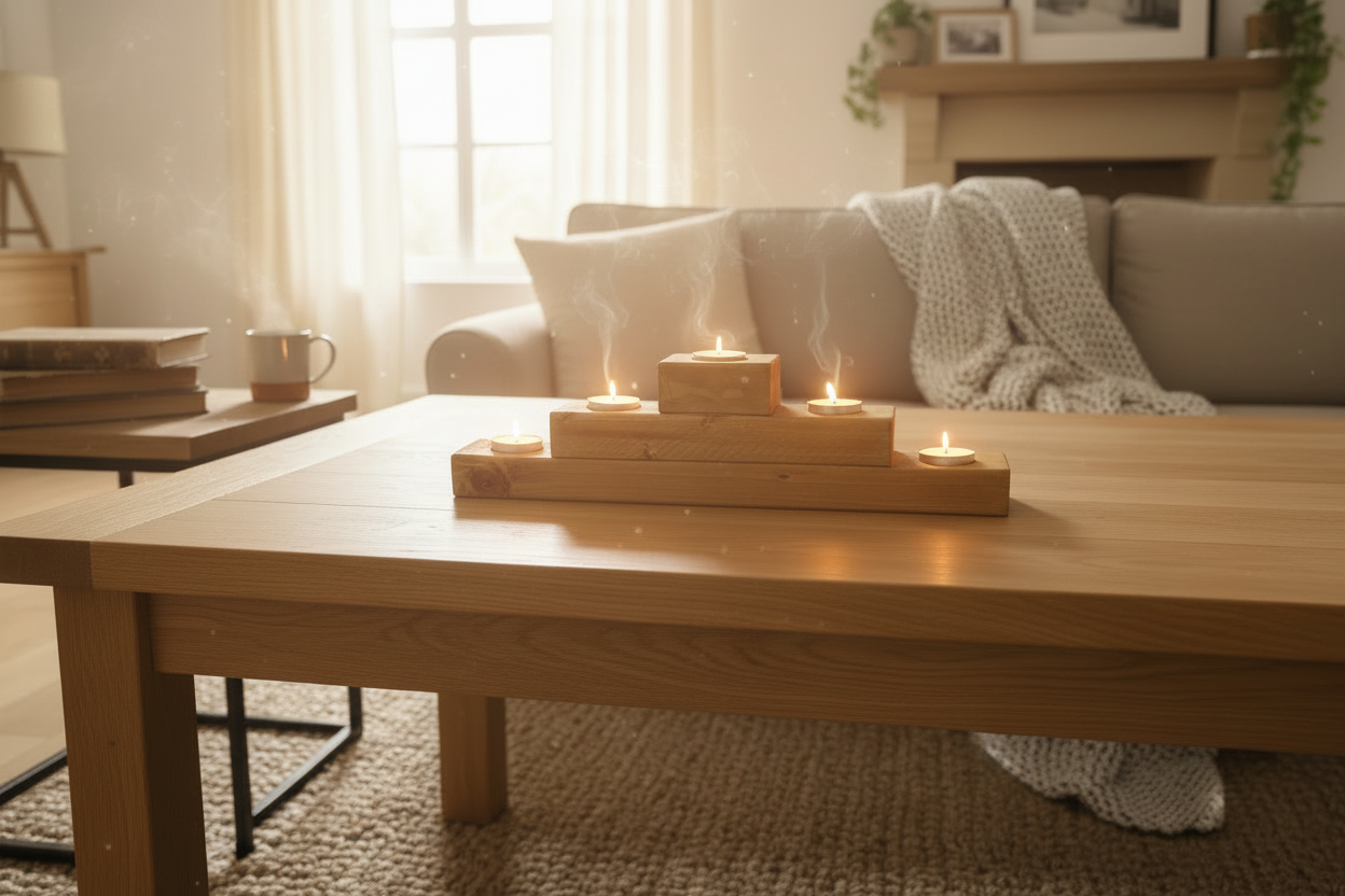 Rustic Wooded 3 tiered candle t-light holder