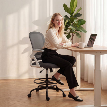 HOMCOM Painting Chair, Mesh Computer Desk Chair with Flip-up Armrests, Grey
