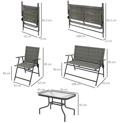Outsunny Outdoor\'c2\'a04 Pieces Patio Furniture Set with Breathable Mesh Fabric\'c2\'a0Seat & Backrest,\'c2\'a0Garden Set with Two Foldable Armchairs, a Loveseat &\'c2\'a0Glass\'c2\'a0Top\'c2\'a0Table, Mixed Brown