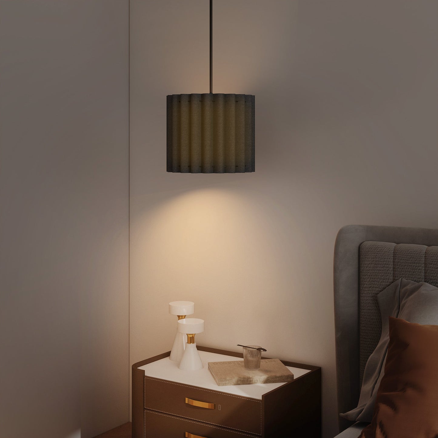 HOMCOM Linen Pendant Light, Modern Wave Ceiling Light Shade, E27 Lampshade for Living Room, Bedroom, Kitchen, Hallway, Black