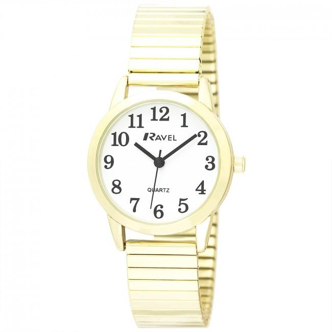 Ravel Ladies Bold Number White Dial Gold Expander Bracelet Watch R0232.02.2