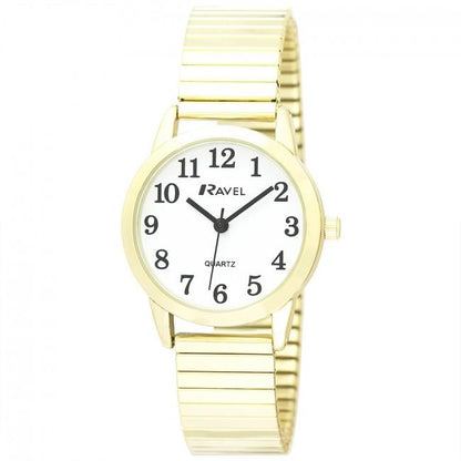 Ravel Ladies Bold Number White Dial Gold Expander Bracelet Watch R0232.02.2