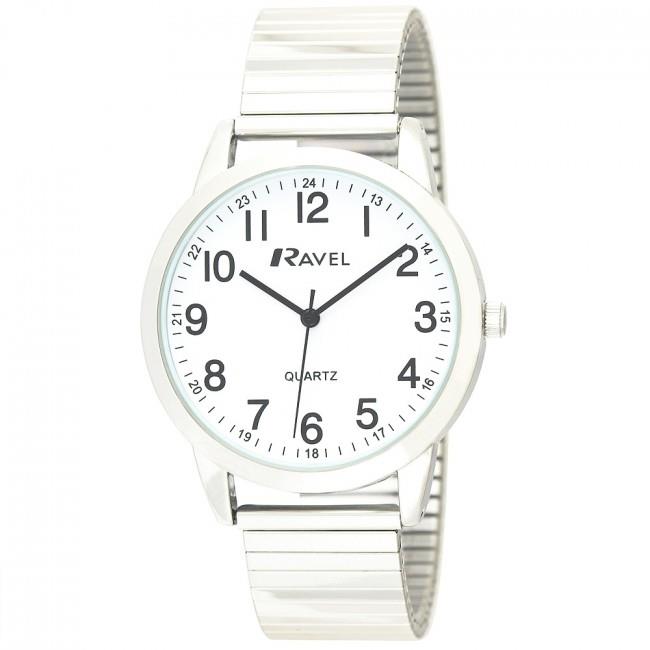 Ravel Mens Bold Number White Dial Gold Expander Bracelet Watch R0232.21.1