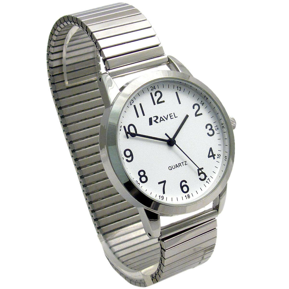 Ravel Mens Bold Number White Dial Gold Expander Bracelet Watch R0232.21.1