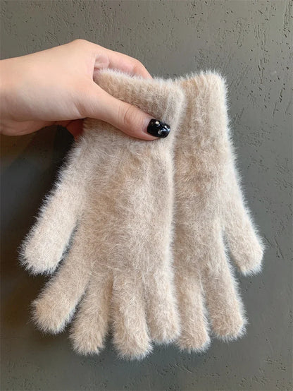 Fashion Winter Mink Velvet Five Finger Gloves Plush Warm Cold-proof Gloves Women Outdoors Cycling Solid Color Wistiti Mittens