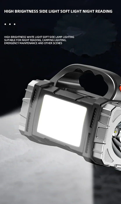 2024 Powerful LED Flashlight USB+Solar Rechargeable Flashlight COB Outdoor Camping Torch Portable Searchlight Power Bank Outdoor