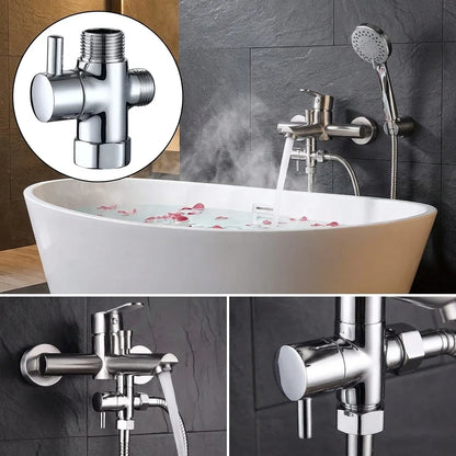 Three-Way T-Type Shower Diverter Valve G1/2 Inch Brass Faucet Connector Bathroom Water Diverters Adapter for Shower