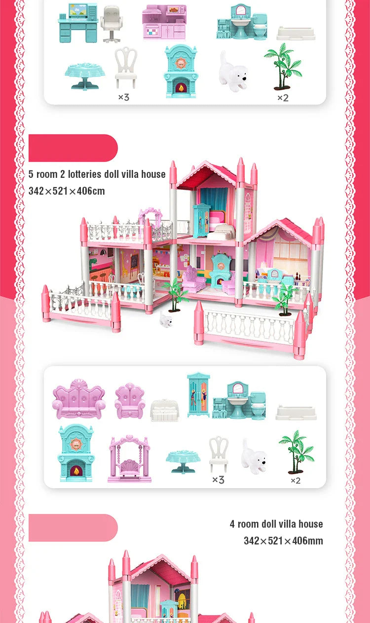 Girl Doll House Toy Children Pretend Play Dollhouse Villa Patchwork Dream Furniture Home Doll House for Kids Christmas Toy Gifts