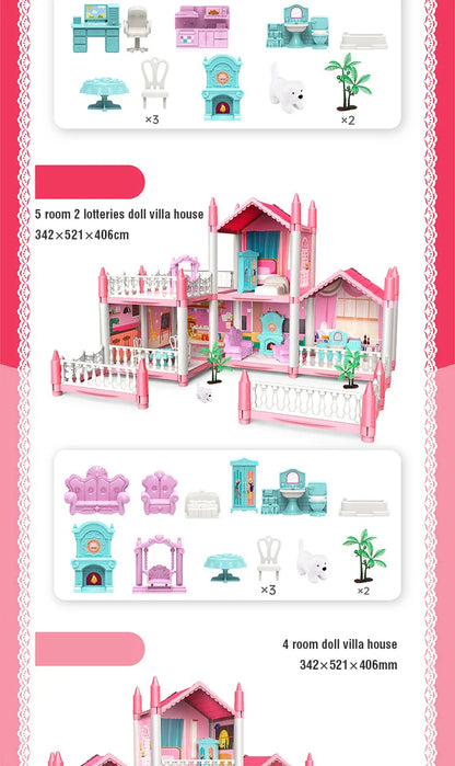 Girl Doll House Toy Children Pretend Play Dollhouse Villa Patchwork Dream Furniture Home Doll House for Kids Christmas Toy Gifts