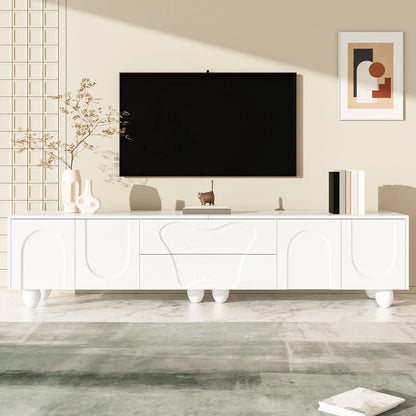 180cm Modern TV Stand for TVs up to 65 inches, Storage TV Cabinet with Solid Wood Legs, Black PB Board Entertainment Center for