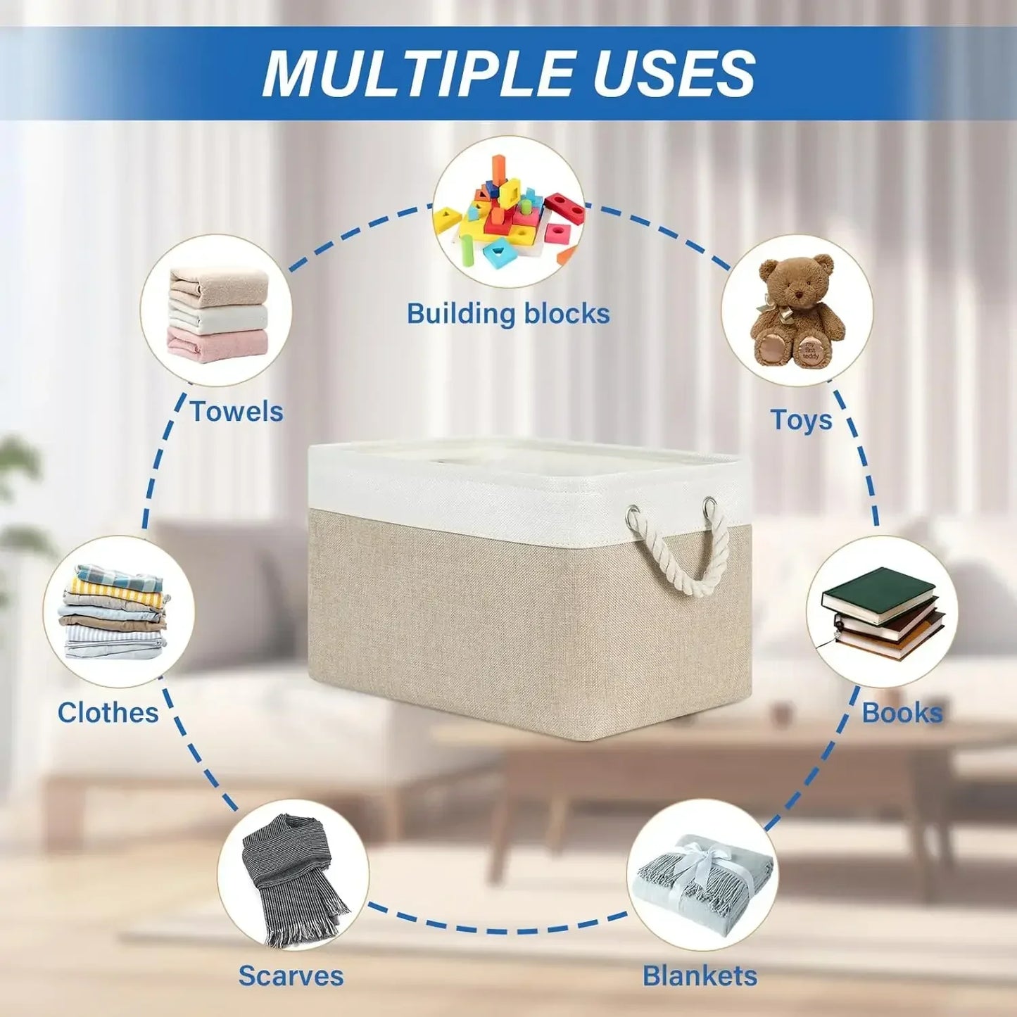 Folding Linen Fabric Storage Basket Multi-functional Sundries Storage Bag with Handle Organizer Box for Underwear Sock Baby Toys