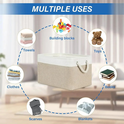 Folding Linen Fabric Storage Basket Multi-functional Sundries Storage Bag with Handle Organizer Box for Underwear Sock Baby Toys