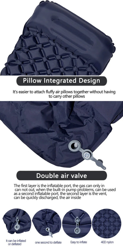 Outdoor Camping Inflatable Mattress Sleeping Pad With Pillows Ultralight Air Mat Built In Inflator Pump Hiking