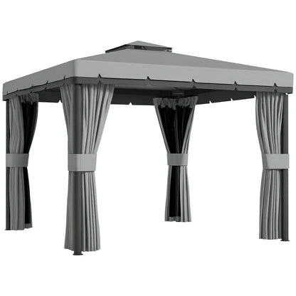 Outsunny 3 x 3(m) Patio Gazebo Canopy Garden Pavilion Tent Shelter with 2 Tier Water Repellent Roof, Mosquito Netting