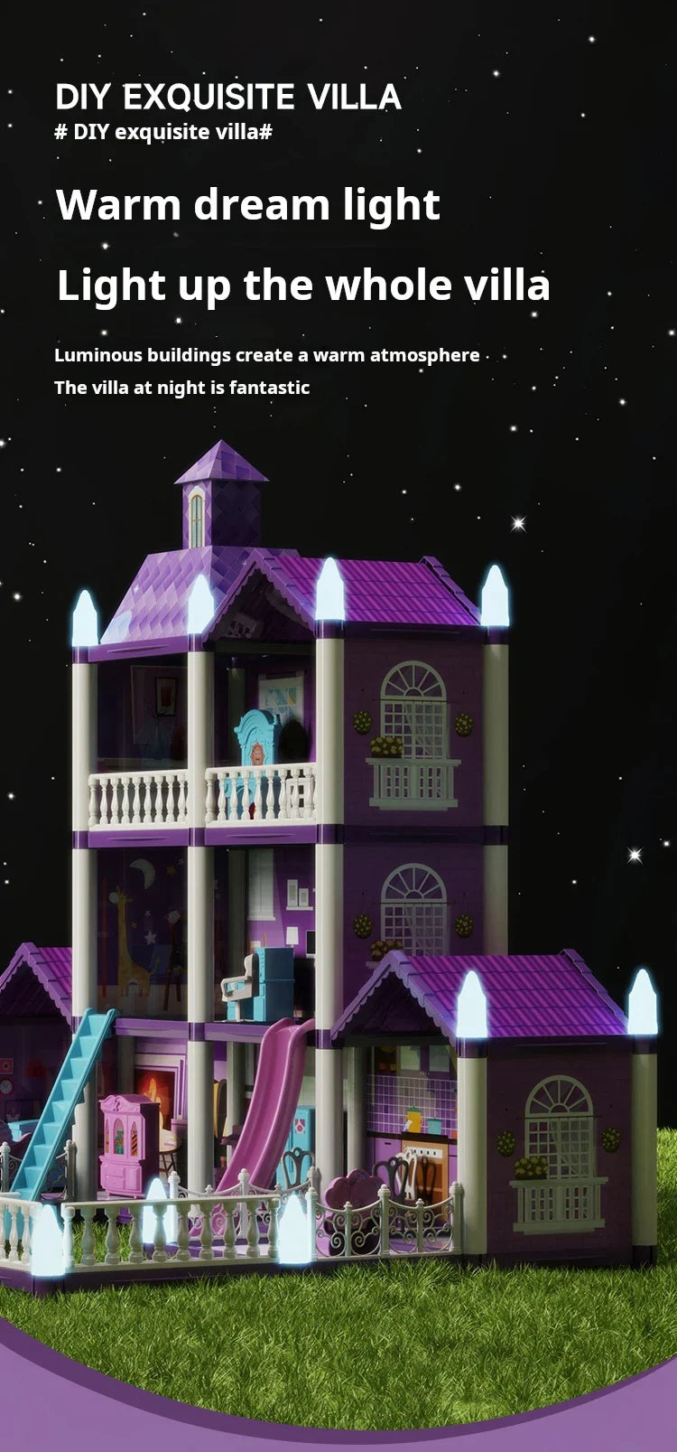 3D DIY Fantasy Princess Castle Villa Assembly Doll House Set Toys, Girls Home Toys & 3D Kids Toys