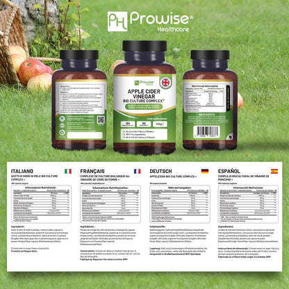 Apple Cider Vinegar with Bio Cultures Complex 1300mg 180 capsules I Vegan I Made in UK by Prowise