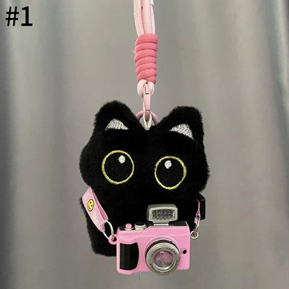 Cute Black Cat Plush Pendant Keychain Pilot Little Black Cat Hanging Backpack Keychain Creative Cat Plush Phone Keychain Gift