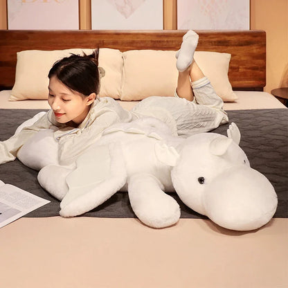 1pc 70-150cm Giant White Dragon Plush Toy With Unicorn Horn Flying Wings Dragons Dinos Hug Throw Pillow Dinos Nap Sleeping Gift