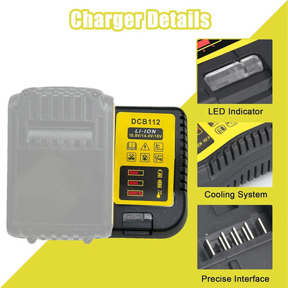 DCB112 Battery Charger For Dewalt 10.8V 12V 14.4V 18V 20V DCB206 DCB205 DCB204 DCB203 DCB120,DCB107 DCB115 DCB105(No battery)