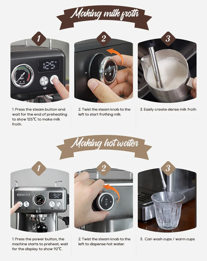 HiBREW H10A Black Espresso Machine Temperature Volume Pre Brewing Adjustable 58mm Portafilter Cappuccino Coffee Maker