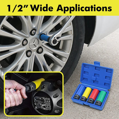 1/2" Drive Lug Nut Socket Set Drive Wheel Socket Auto Repair Protector Impact Sleeve Set 15mm, 17mm, 19mm, 21mm, and 22mm