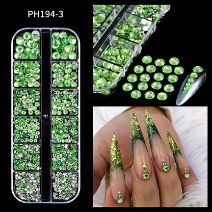 12Grid Shiny Silver Half Round Metal Caviar Bead Nail Rivets Charms 2/3/4/5/6/8mm Flatback Pearl Balls Nail Art Studs Y2k Decora