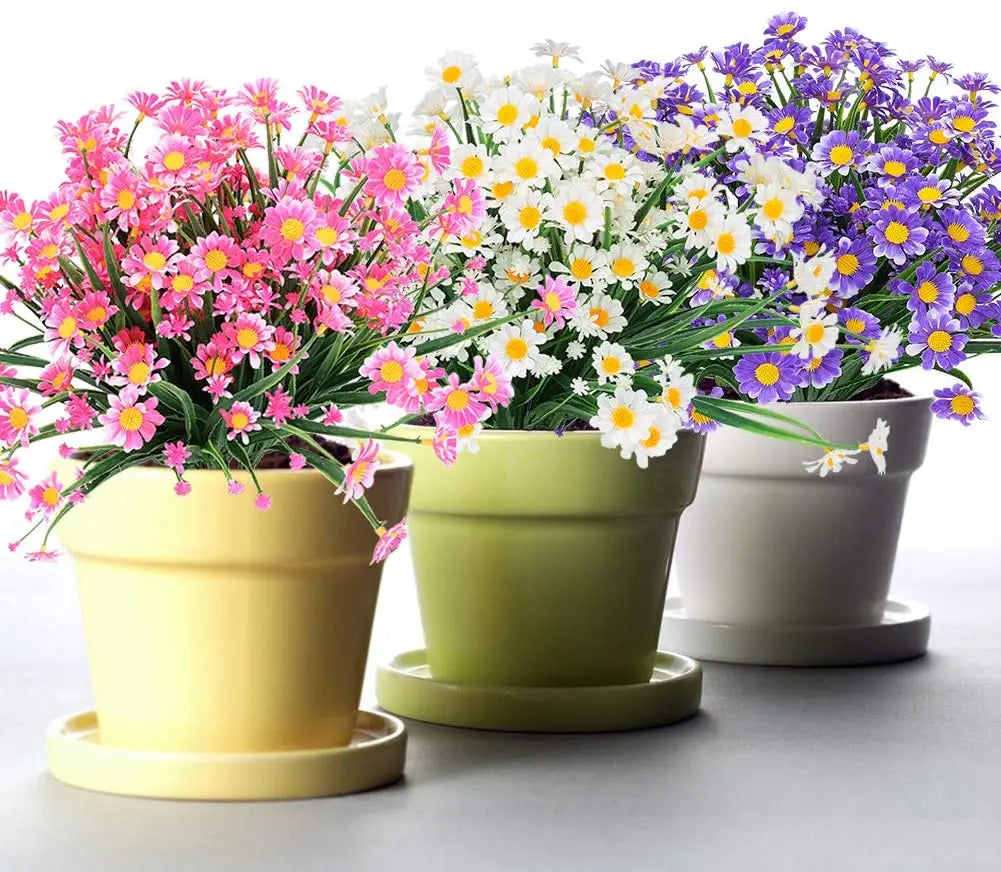 Artificial Daisies Flowers Outdoor UV Resistant Fake Foliage Plants Shrubs for Window Box Hanging Farmhouse Indoor Outside Decor