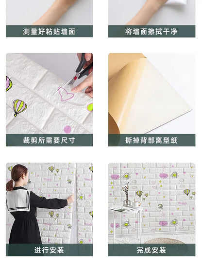 3D Foam Brick Wall Panels Stickers Self Adhesive Waterproof Living Room Wallpaper Wall Decal Home Decor Wallcovering TV Backdrop