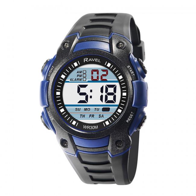 Ravel Mens 3ATM Digital Sports Black/Blue Watch RDG.14.10