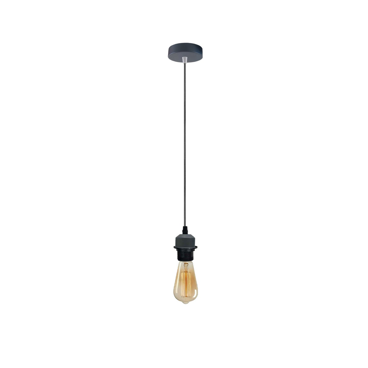 Industrial Grey Pendant Light Fitting, Lampshade Addable E27 Lamp Holder UK Holder Fitting Set With PVC Cable.