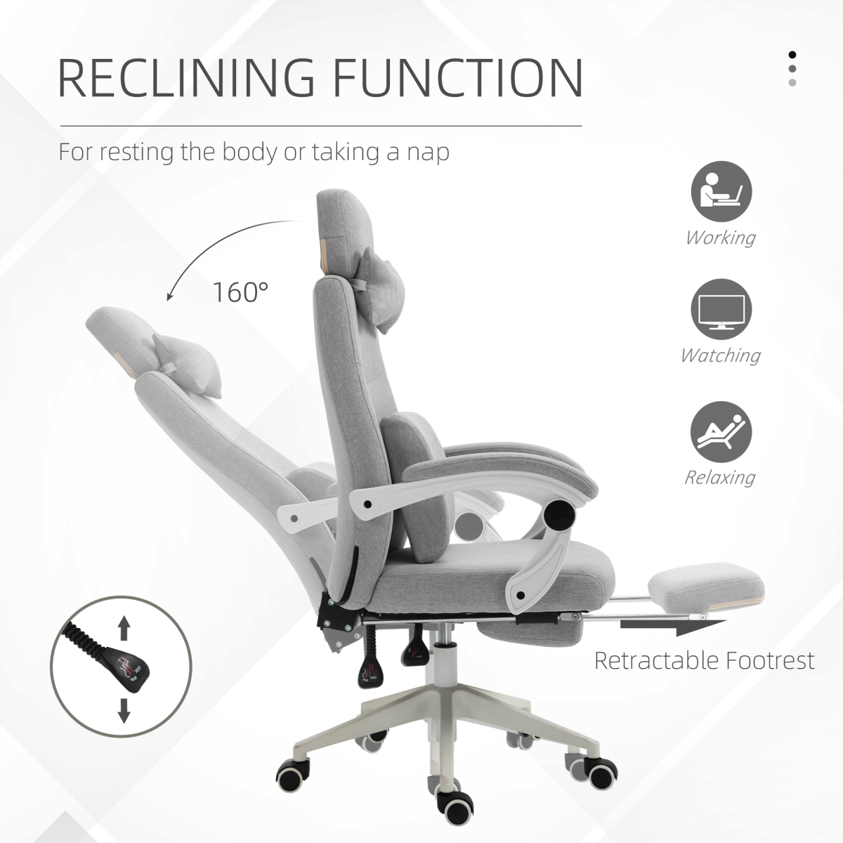 Vinsetto Home Office Chair Reclining Computer Chair w/ Lumbar Support Dark Grey