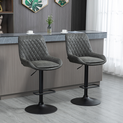 HOMCOM Bar Stools Set of 2, Adjustable Bar Chairs 360° Swivel for Kitchen Coffee