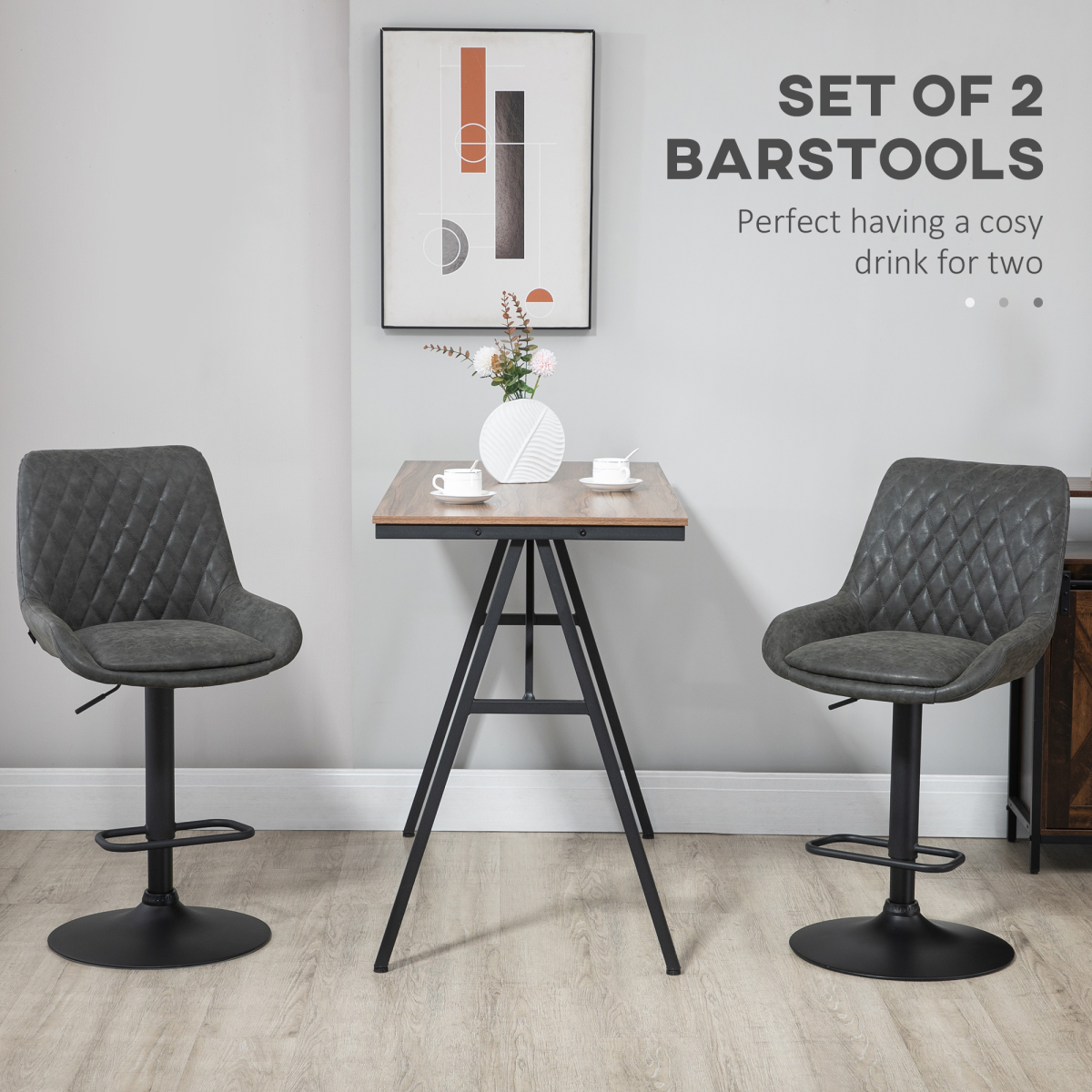 HOMCOM Bar Stools Set of 2, Adjustable Bar Chairs 360° Swivel for Kitchen Coffee