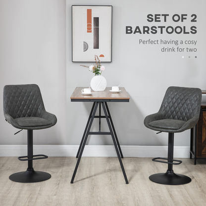 HOMCOM Bar Stools Set of 2, Adjustable Bar Chairs 360° Swivel for Kitchen Coffee