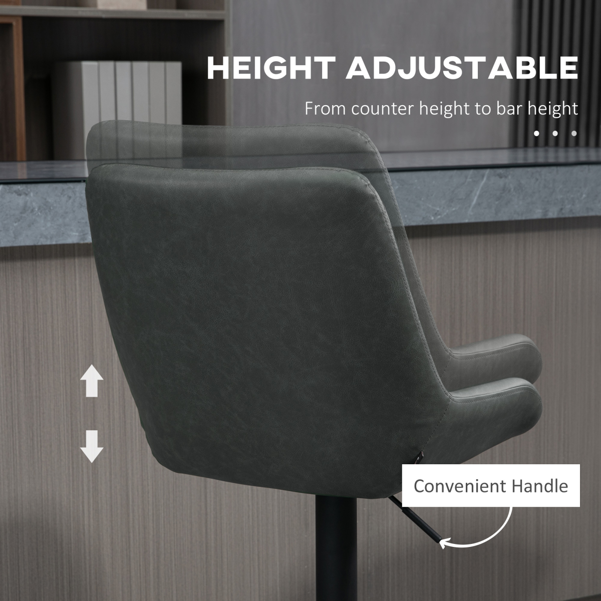 HOMCOM Bar Stools Set of 2, Adjustable Bar Chairs 360° Swivel for Kitchen Coffee