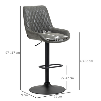 HOMCOM Bar Stools Set of 2, Adjustable Bar Chairs 360° Swivel for Kitchen Coffee