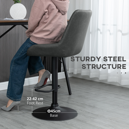 HOMCOM Bar Stools Set of 2, Adjustable Bar Chairs 360° Swivel for Kitchen Coffee