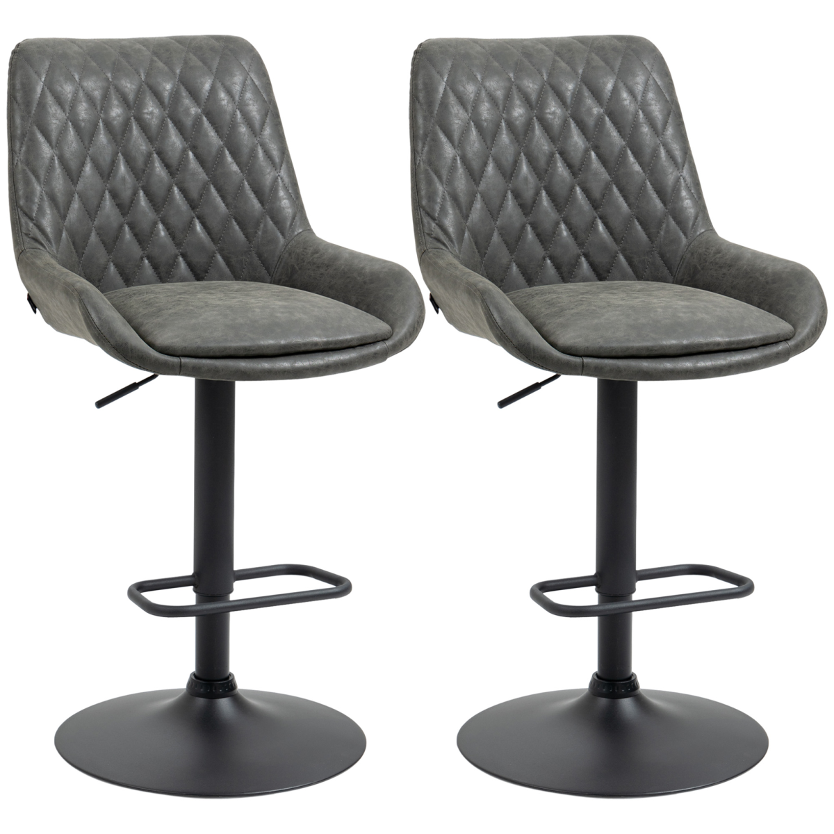 HOMCOM Bar Stools Set of 2, Adjustable Bar Chairs 360° Swivel for Kitchen Coffee