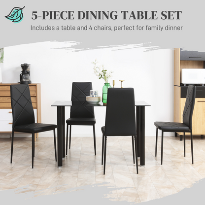 HOMCOM Dining Table Set for 4, Modern Kitchen Table and Chairs with Padded Seat