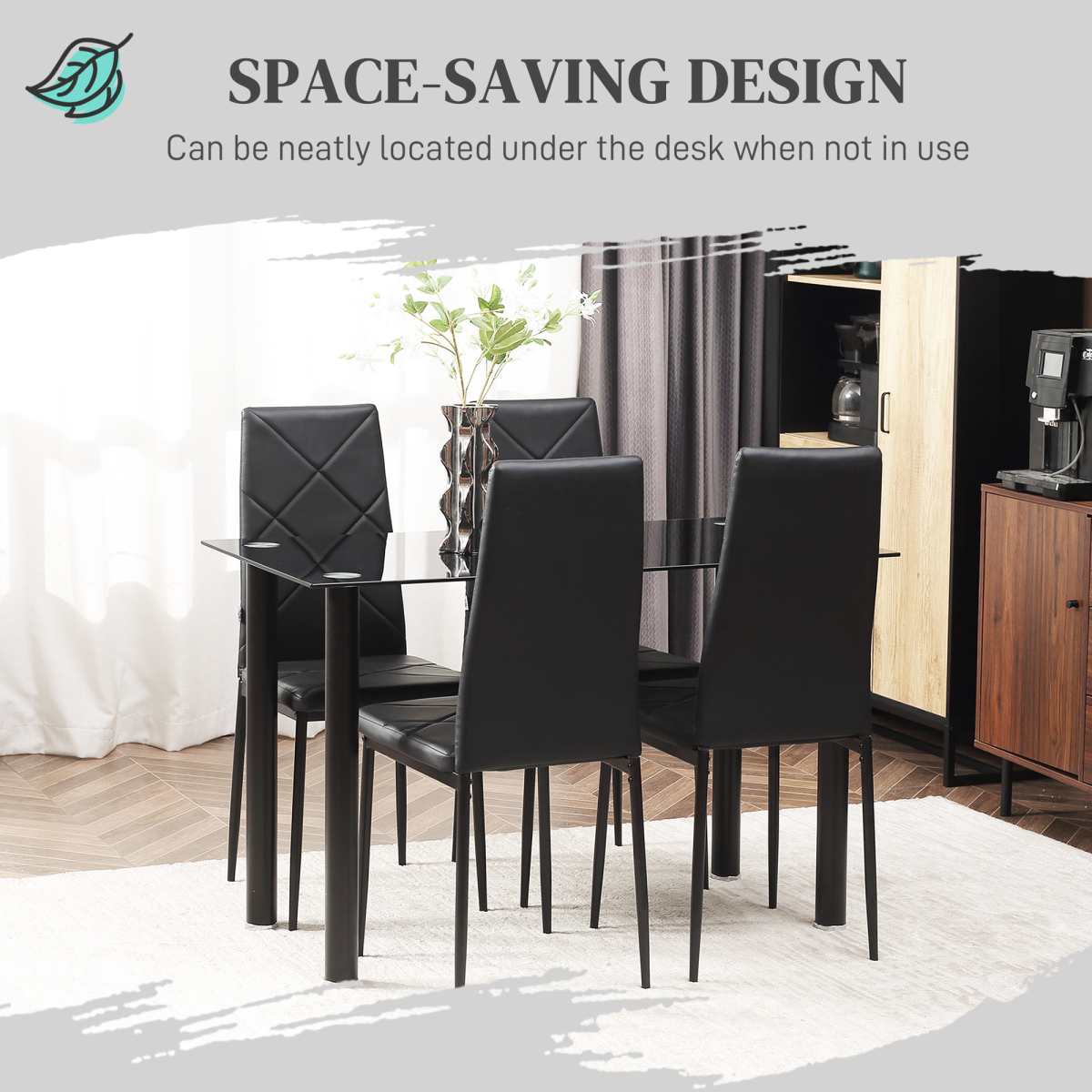 HOMCOM Dining Table Set for 4, Modern Kitchen Table and Chairs with Padded Seat