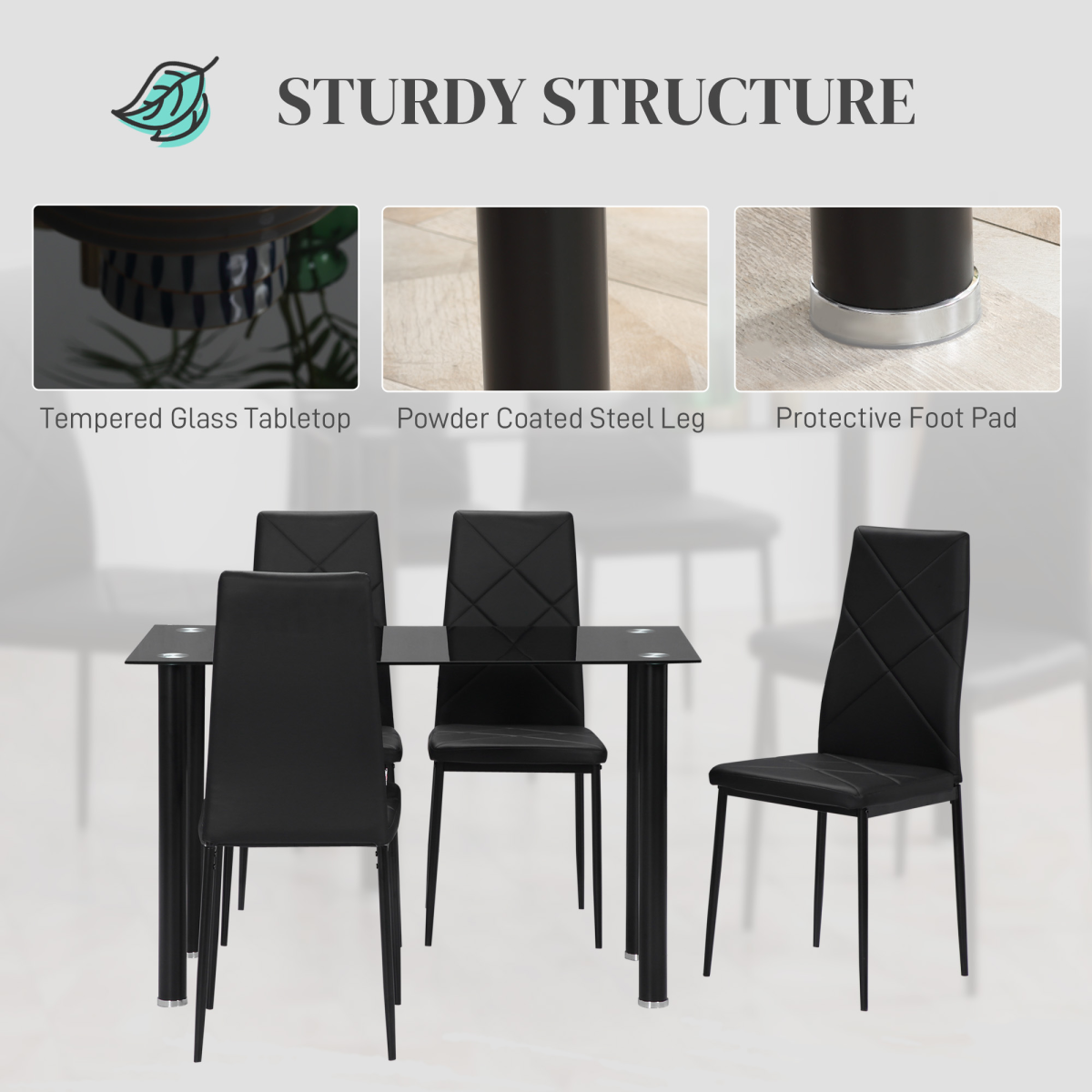 HOMCOM Dining Table Set for 4, Modern Kitchen Table and Chairs with Padded Seat