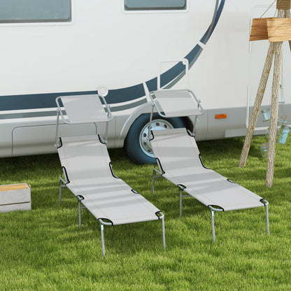 Outsunny Folding Sun Lounger Set of 2 with Sunshade Adjustable Backrest
