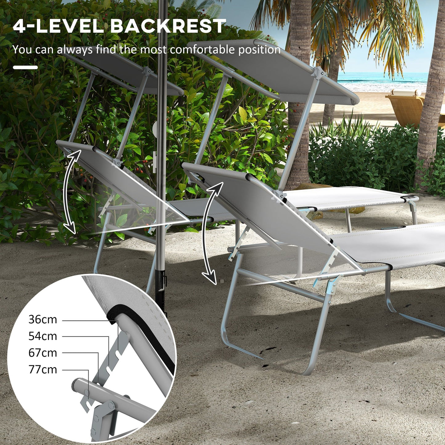 Outsunny Folding Sun Lounger Set of 2 with Sunshade Adjustable Backrest