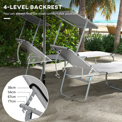 Outsunny Folding Sun Lounger Set of 2 with Sunshade Adjustable Backrest