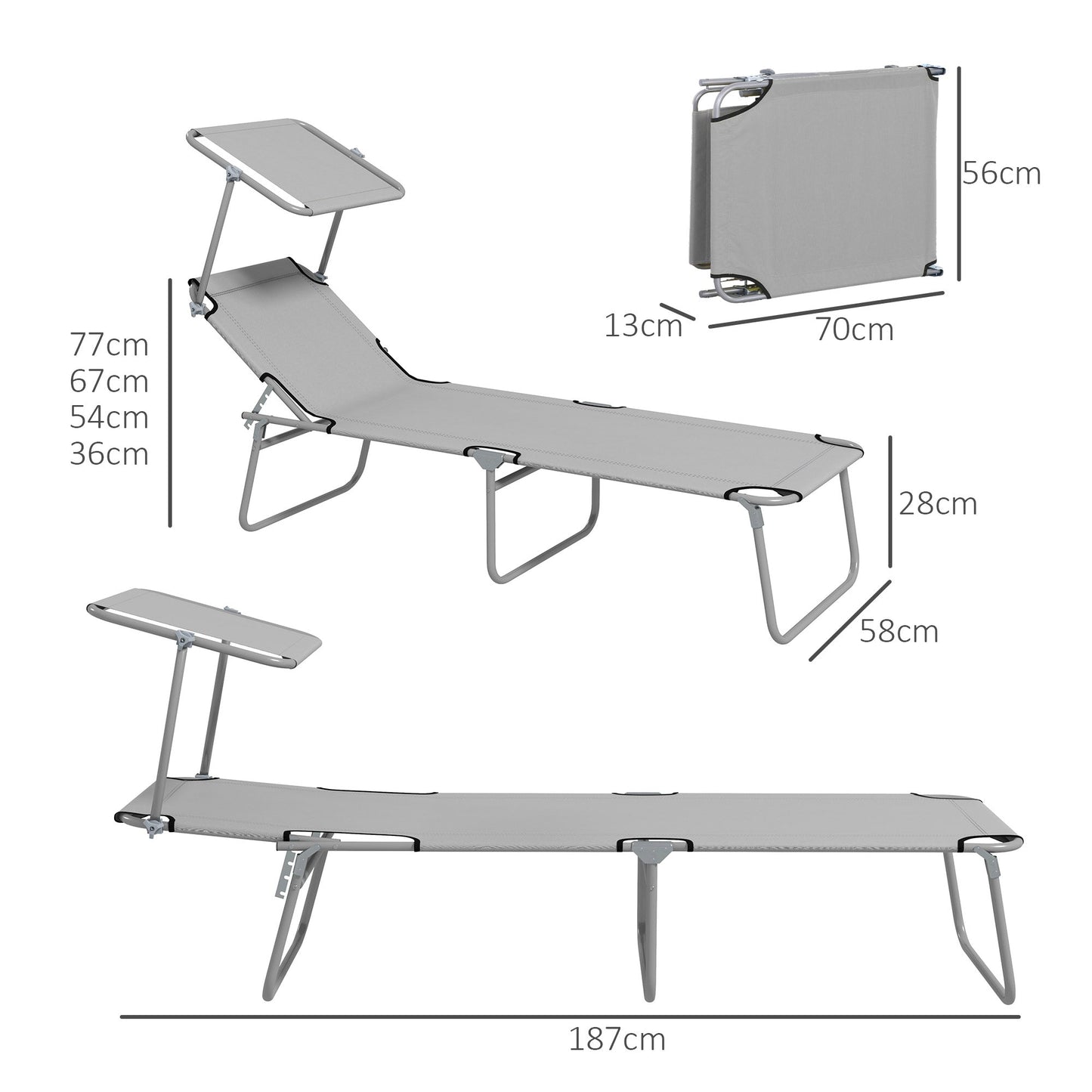 Outsunny Folding Sun Lounger Set of 2 with Sunshade Adjustable Backrest