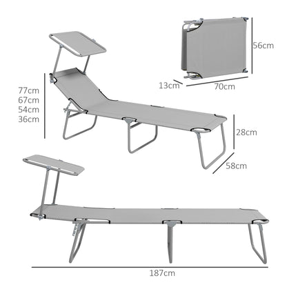 Outsunny Folding Sun Lounger Set of 2 with Sunshade Adjustable Backrest