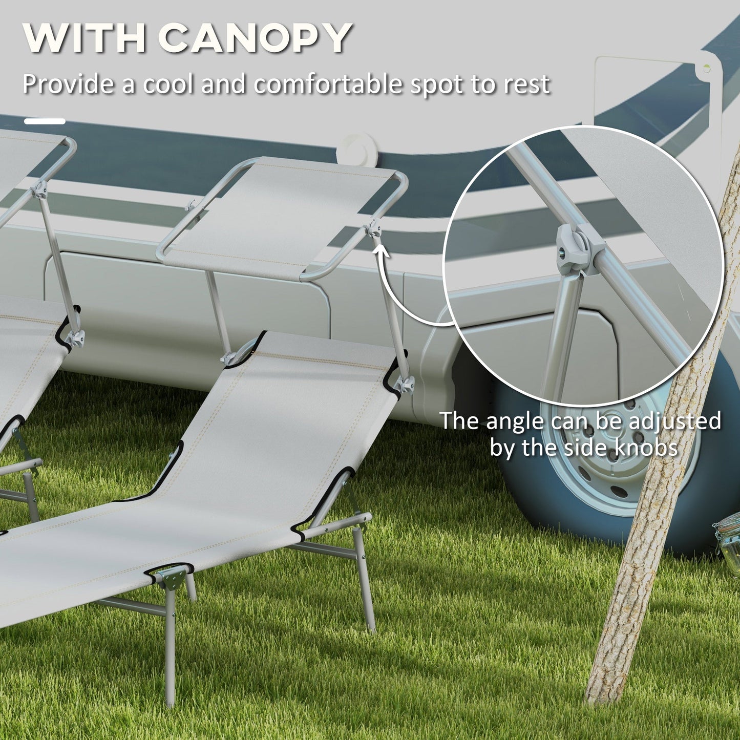 Outsunny Folding Sun Lounger Set of 2 with Sunshade Adjustable Backrest