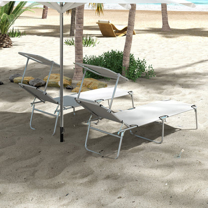 Outsunny Folding Sun Lounger Set of 2 with Sunshade Adjustable Backrest